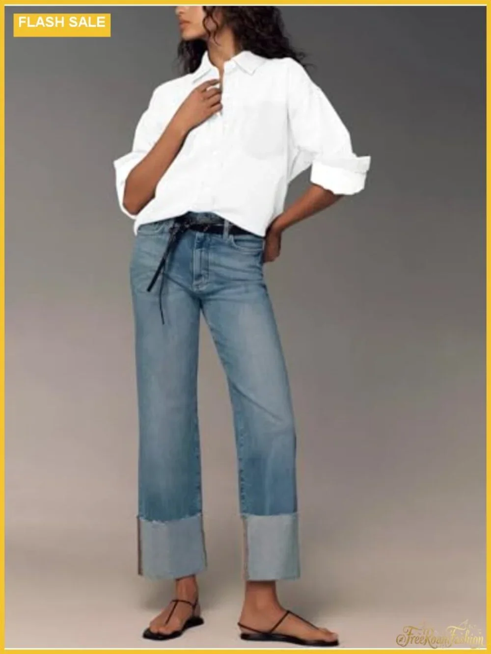 Wide Leg High Waist Baggy Jeans for Women, Stretchy Boyfriend Straight Denim